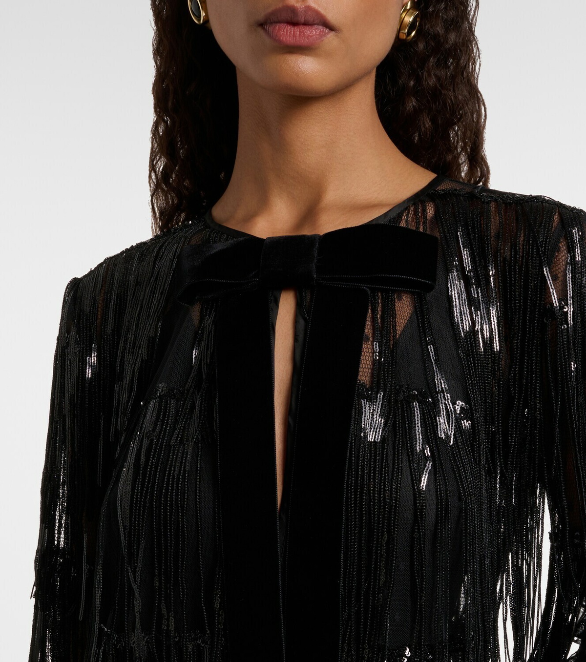 Nina Ricci Fringed sequined tulle maxi dress