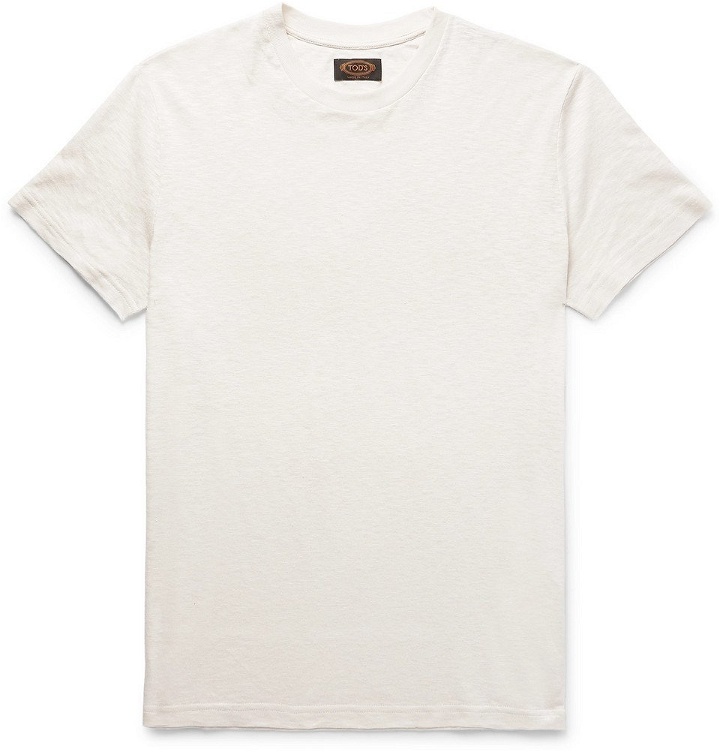 Photo: Tod's - Embroidered Cotton and Linen-Blend T-Shirt - Men - Ivory