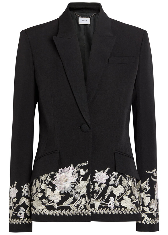 Photo: Erdem Floral-embroidered Wool Blazer Black