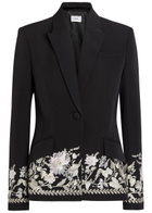Erdem Floral-embroidered Wool Blazer Black