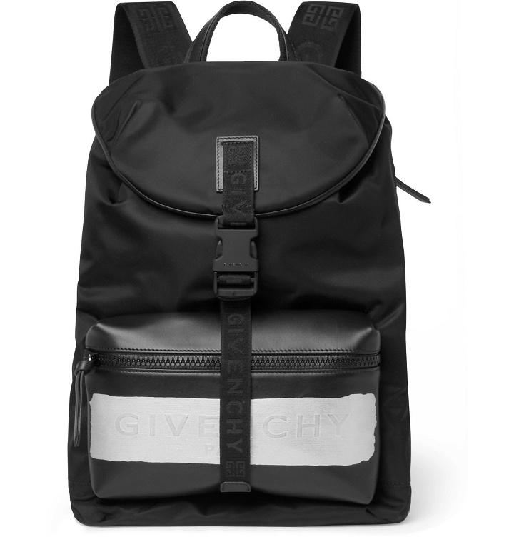 Photo: GIVENCHY - Logo Webbing-Trimmed Leather and Shell Backpack - Black
