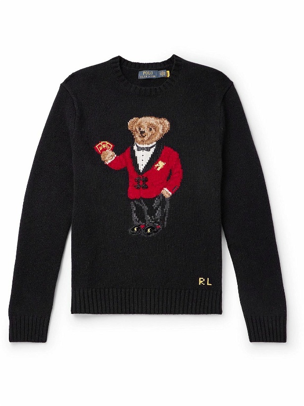 Photo: Polo Ralph Lauren - Embroidered Intarsia Wool Sweater - Black