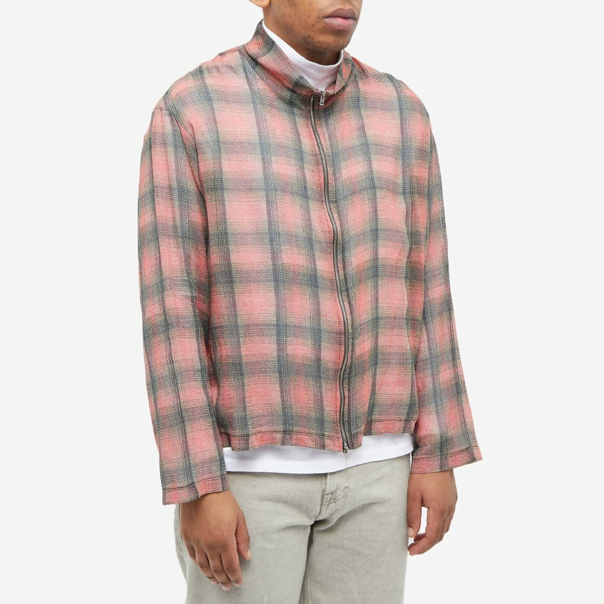 Our Legacy Men's Checked Zip Track Shirt in Big Lumbercheck Print