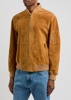 Versace Logo-debossed Suede Bomber Jacket Tan