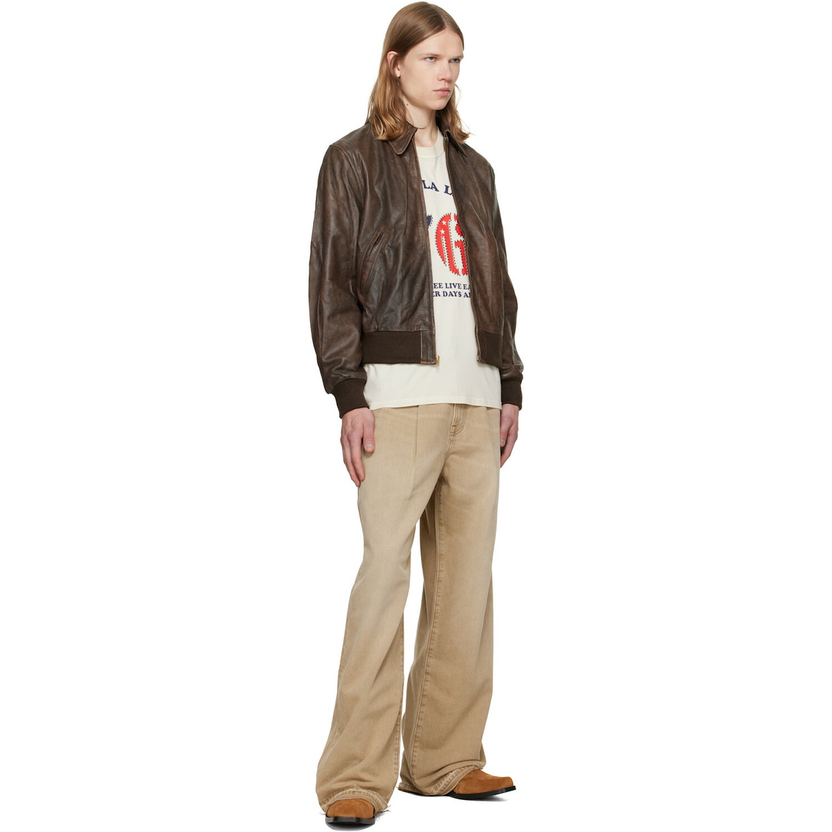 R13 Beige Damon Pleated Jeans