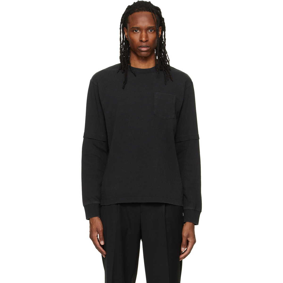 sacai Black Cotton Jersey Long Sleeve T-shirt Sacai