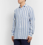 Drake's - Cutaway-Collar Striped Linen Shirt - Blue