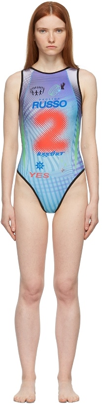 Photo: Paolina Russo SSENSE Exclusive Blue & Red One-Piece Printed Swimsuit