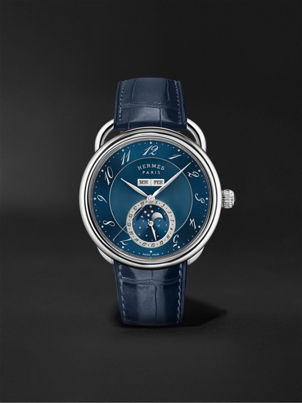 Photo: HERMÈS TIMEPIECES - Arceau Grande Lune Automatic Moon-Phase 43mm Steel and Alligator Watch, Ref. No. 053222WW00