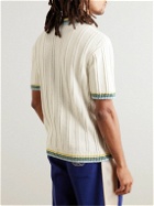 Casablanca - Striped Cotton-Blend Bouclé Polo Shirt - Neutrals