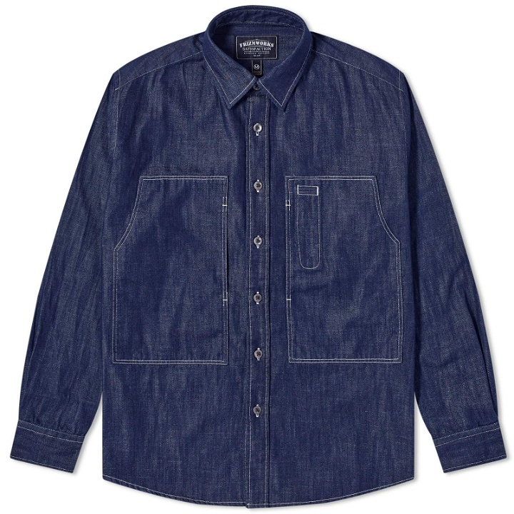 Photo: FrizmWORKS Men's Denim Carpenter Pocket Work Shirt in Blue
