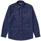 FrizmWORKS Men's Denim Carpenter Pocket Work Shirt in Blue