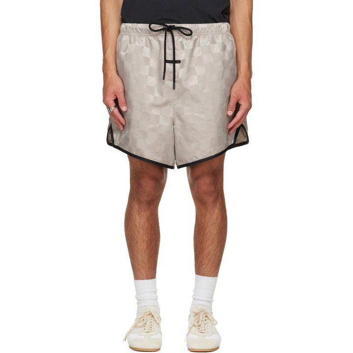 Photo: Fear of God ESSENTIALS Gray Checkered Gym Shorts