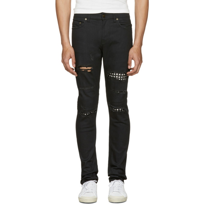 Photo: Saint Laurent Black Studded Low Waisted Skinny Jeans