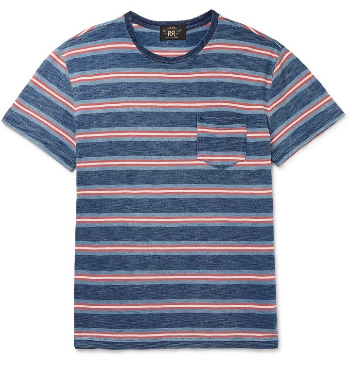Photo: RRL - Striped Garment-Dyed Knitted Cotton T-Shirt - Men - Blue