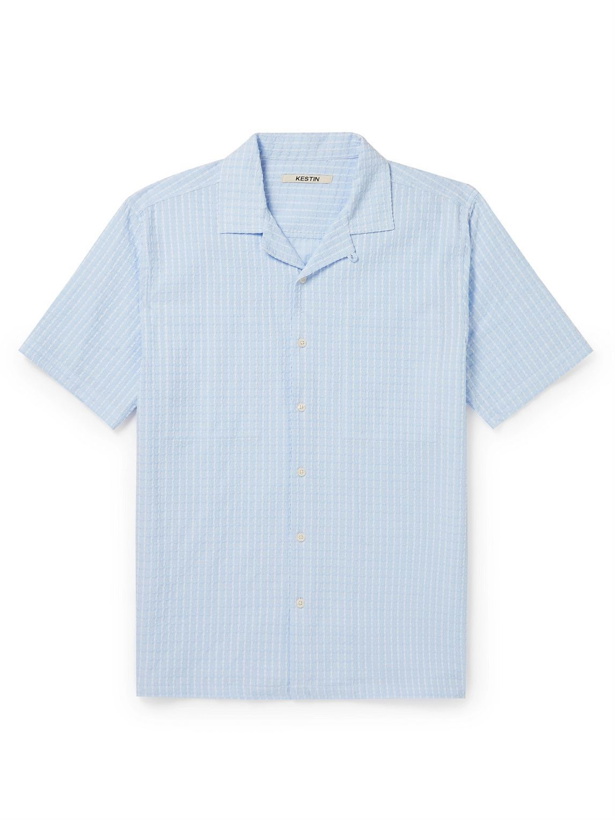 Photo: Kestin - Eyemouth Convertible-Collar Embroidered Cotton Shirt - Blue
