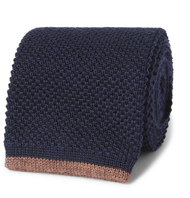Photo: Brunello Cucinelli - 6.5cm Contrast-Tipped Knitted Wool Tie - Blue