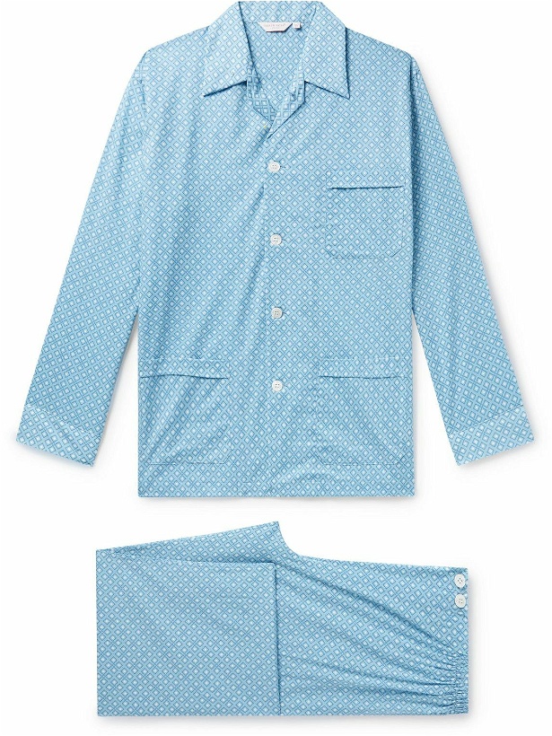 Photo: Derek Rose - Ledbury 56 Printed Cotton Pyjama Set - Blue
