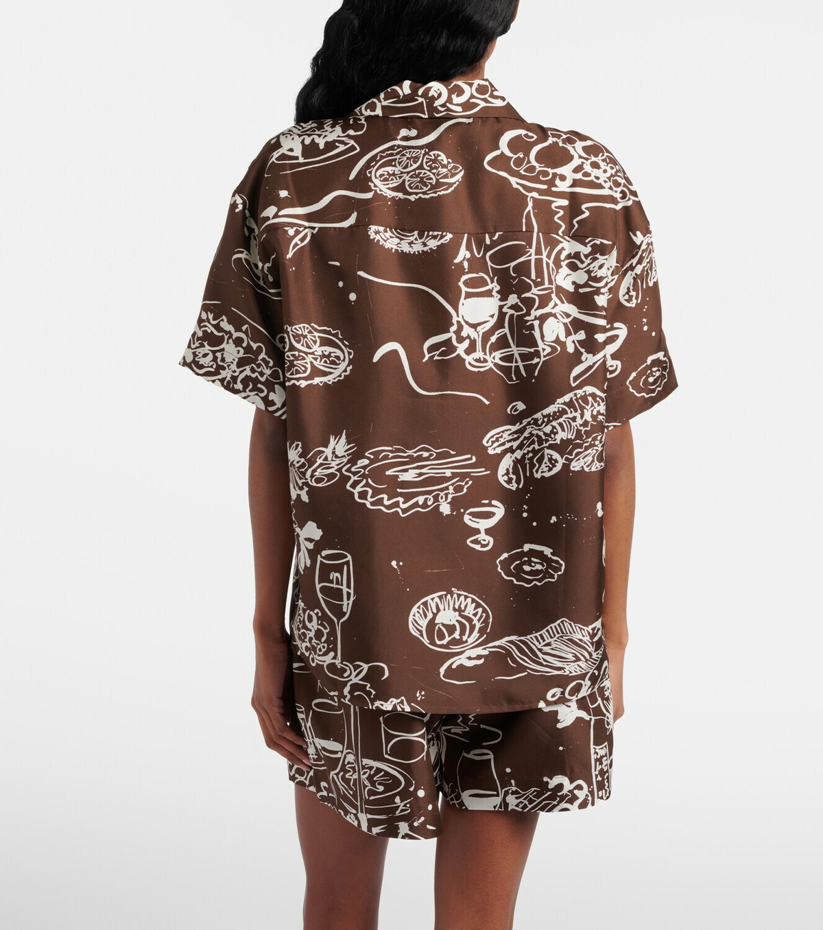 Asceno Prague printed silk twill bowling shirt