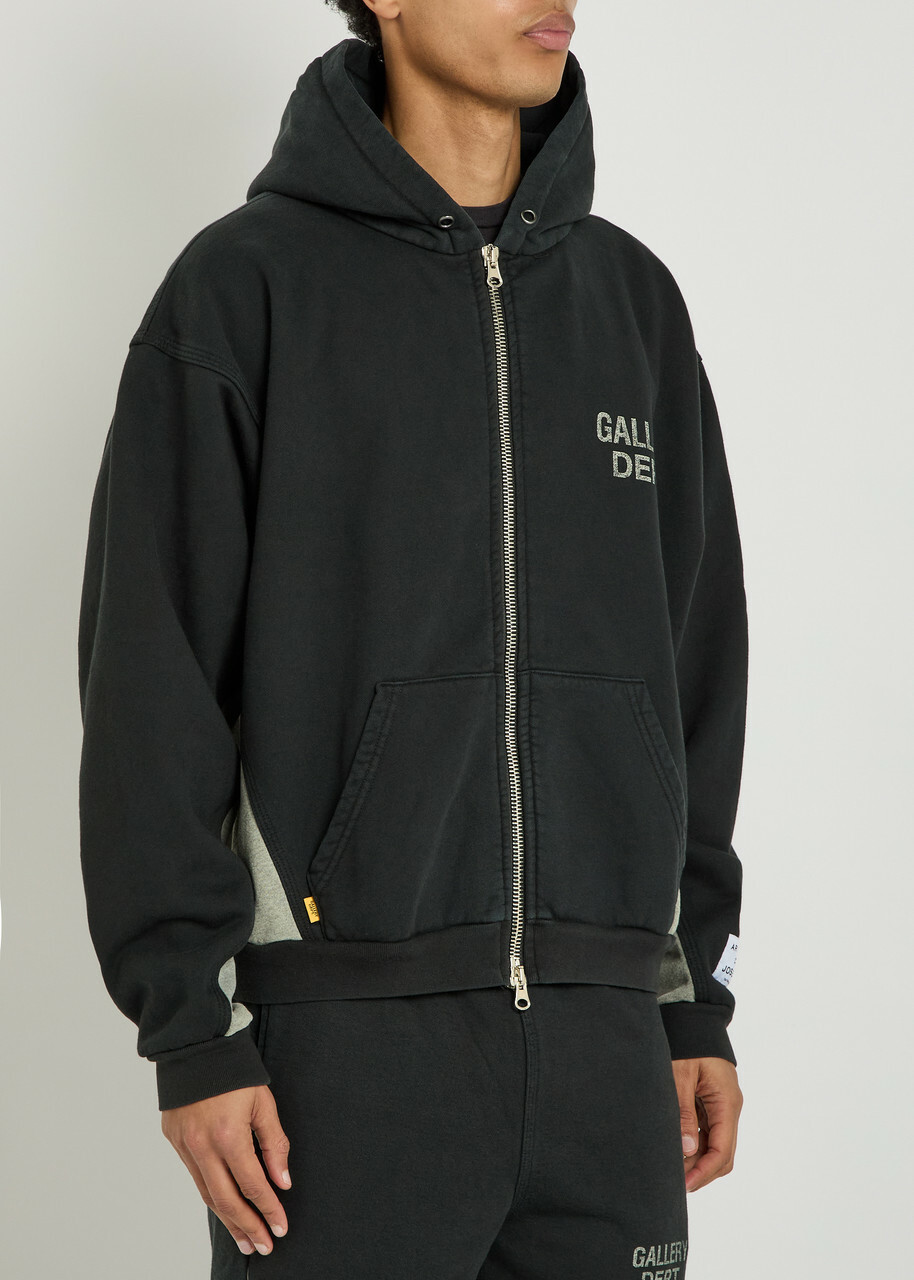 Gallery Dept. Panelled Hooded Cotton Sweatshirt Black Grey