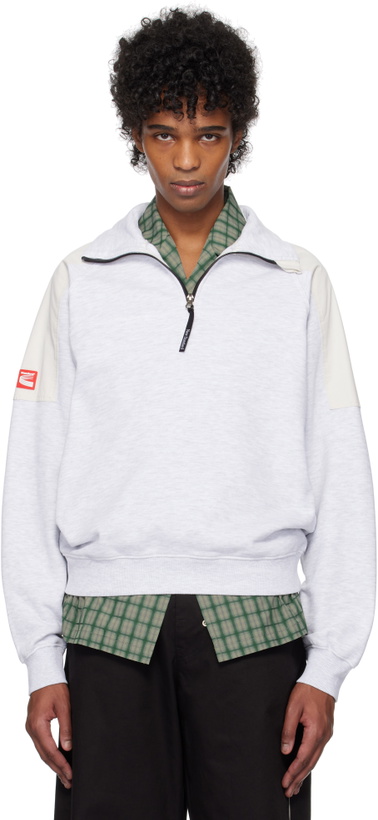 Photo: Kijun Gray & Beige Half Zip-Up Sweatshirt