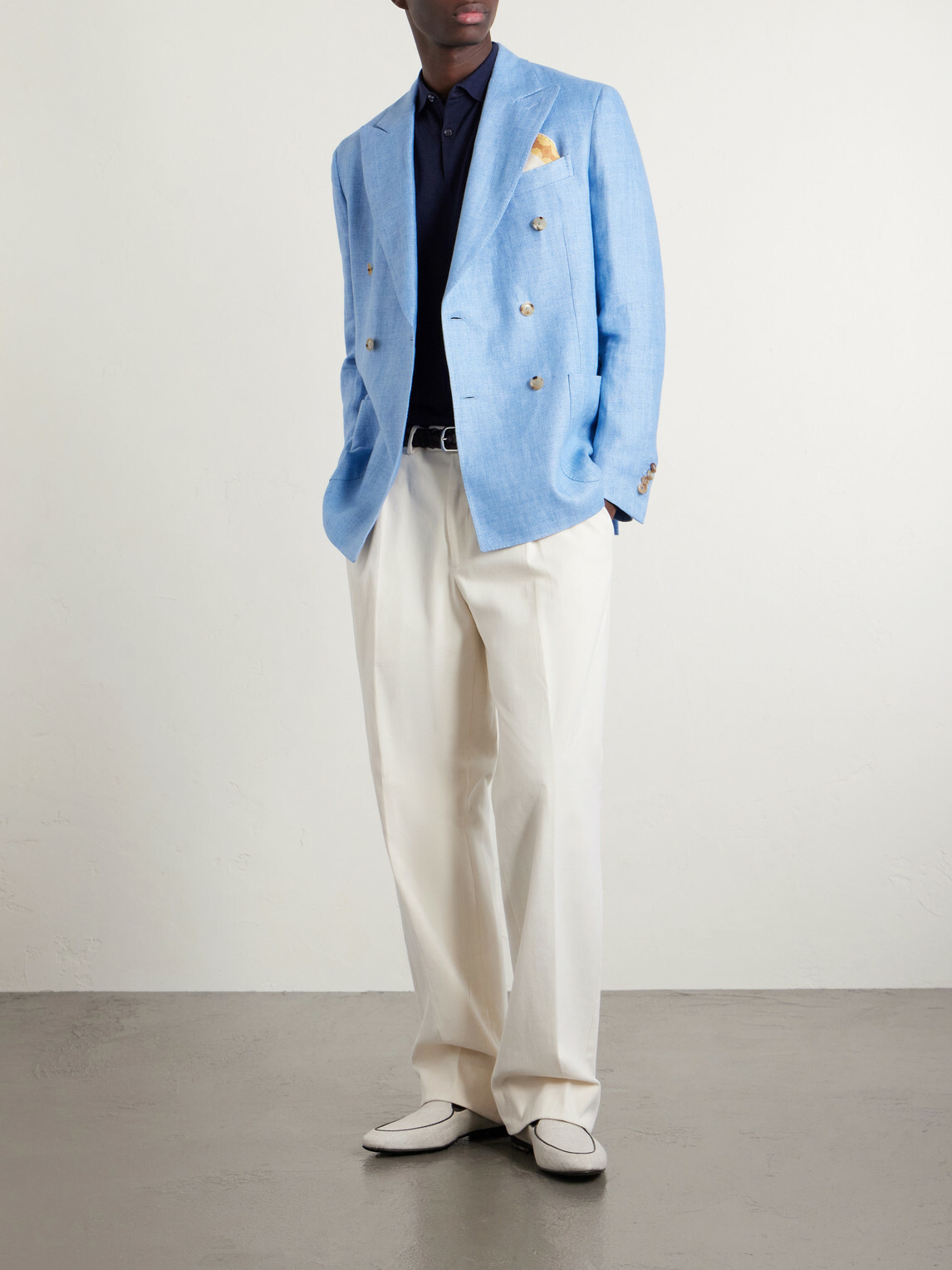 De Petrillo - Double-Breasted Linen Blazer - Blue