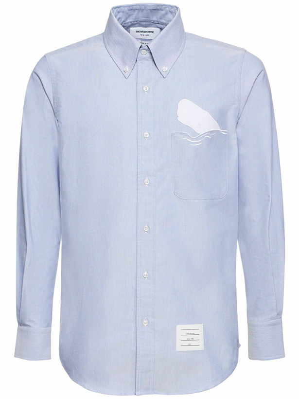 Photo: THOM BROWNE - Straight Fit Cotton Shirt W/ Embroidery