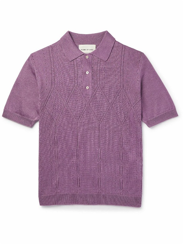 Photo: A Kind Of Guise - Ferrini Pointelle-Detailed Linen-Blend Jacquard Polo Shirt - Purple