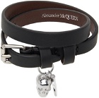 Alexander McQueen Black Double Wrap Skull Leather Bracelet