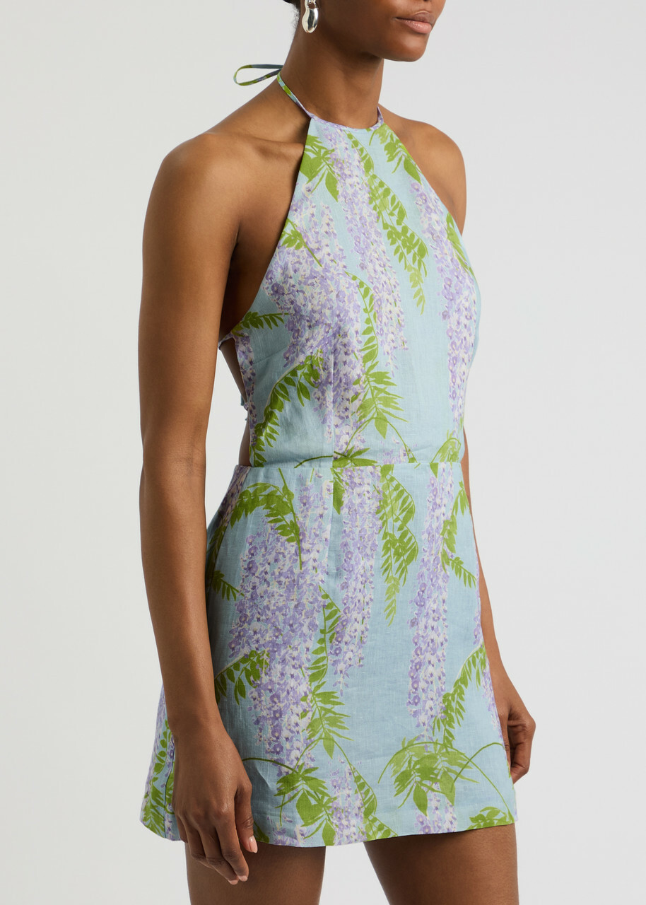 Bernadette Delilah Floral-print Linen Mini Dress Blue Bernadette