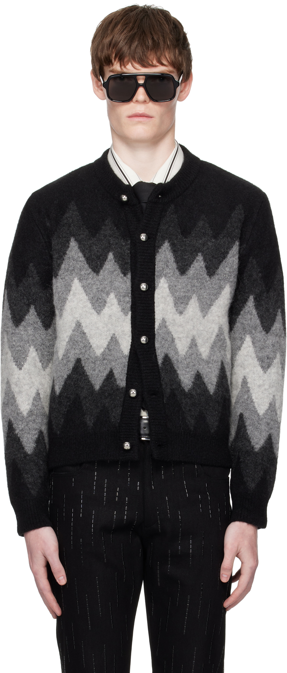 トップス ERNEST W. BAKER Hearts knit cardigan S Ernest W. Baker - SSENSE Exclusive Black Hearts Cardigan