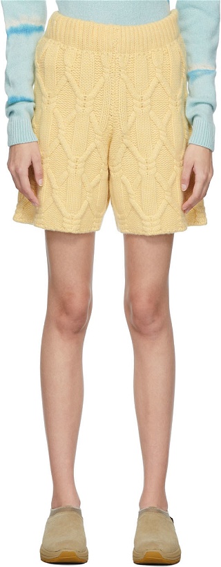 Photo: The Elder Statesman Yellow Chunky Cable Knit Shorts
