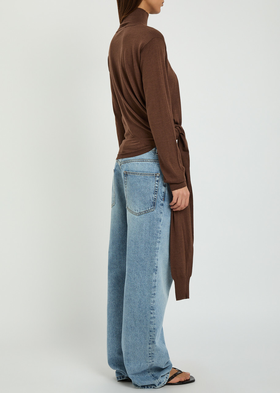 Rohe Tied Sleeve Detail Wool and Silk-blend Jumper Brown