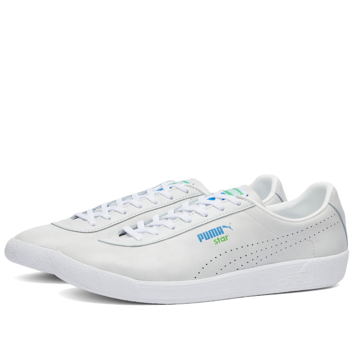 Photo: Puma Men's Star Tennis Whites 'US Open' Sneakers in Puma White/Ultra Blue/Green