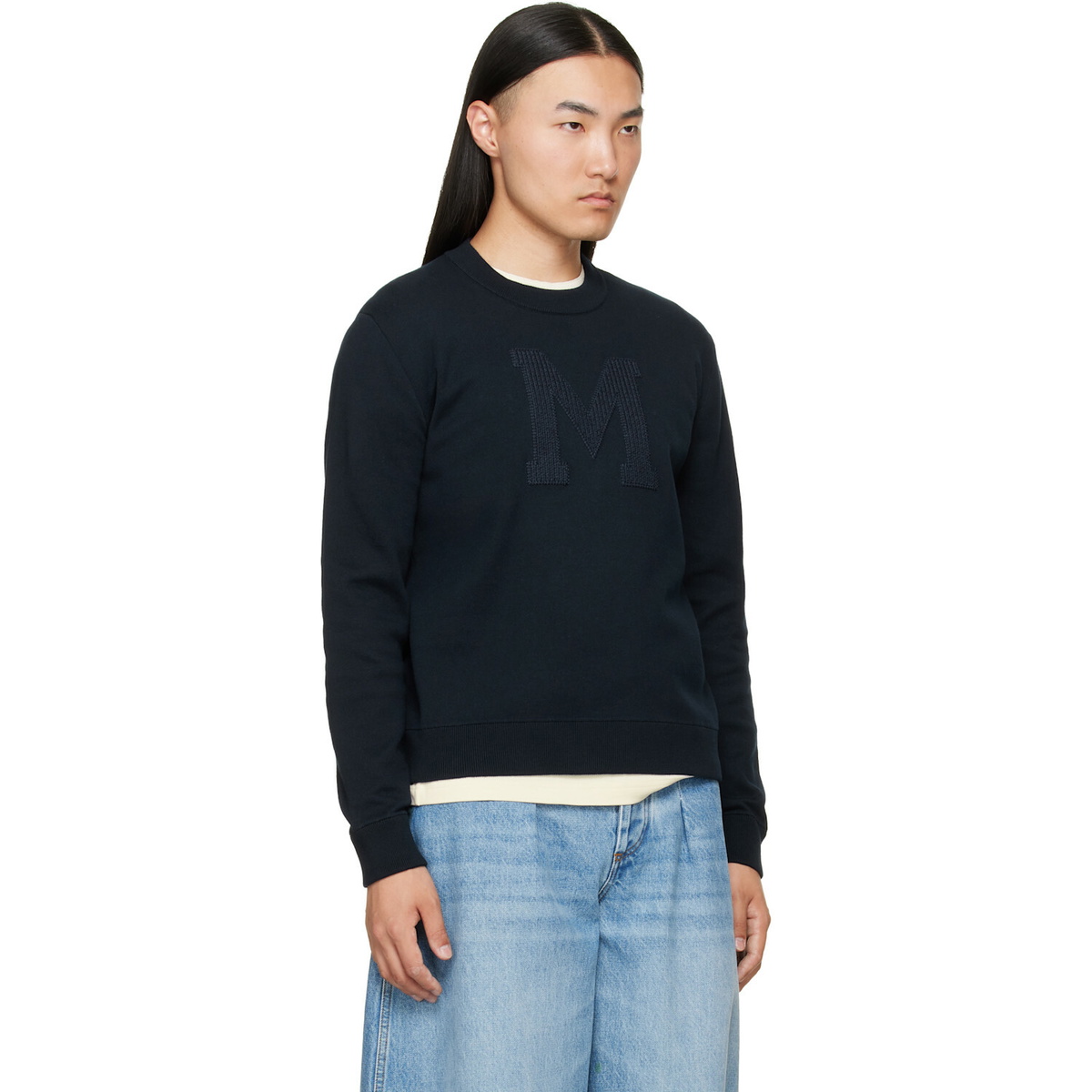 Moncler Navy Monogram Cotton Blend Sweater