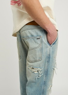 Amiri Checkered Repair Distressed Bootcut Jeans Indigo
