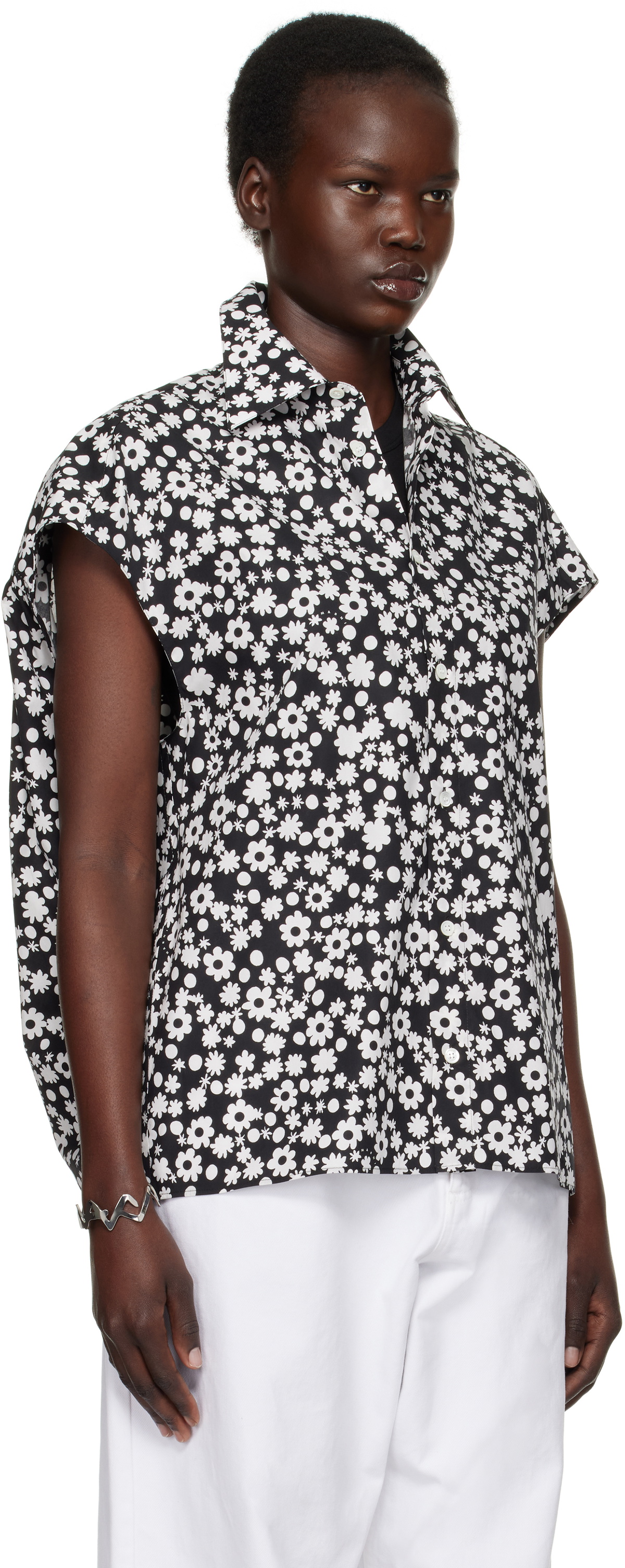Marni Black & White Pop Fields Sleeveless Cocoon Shirt