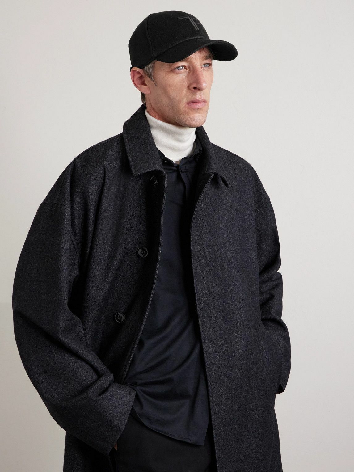 TOM FORD - Leather-trimmed Logo-Embroidered Cashmere Baseball Cap - Black
