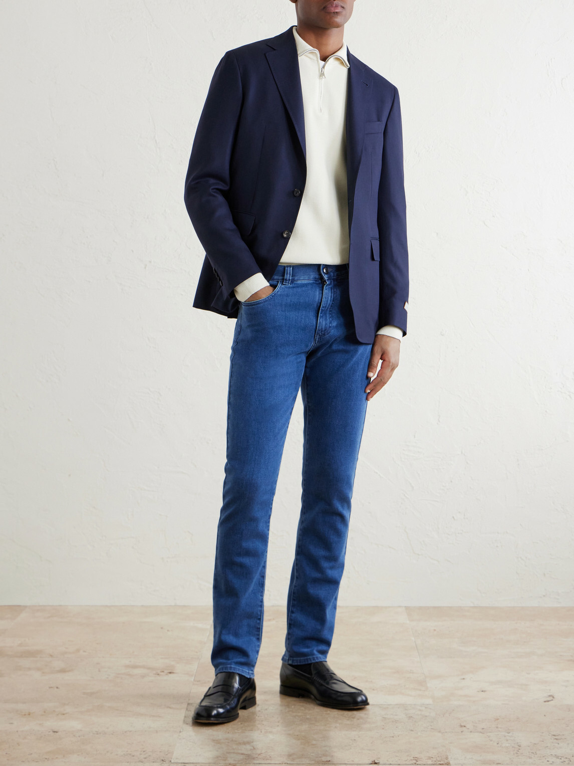 Canali - Straight-Leg Cotton and Cashmere-Blend Jeans - Blue