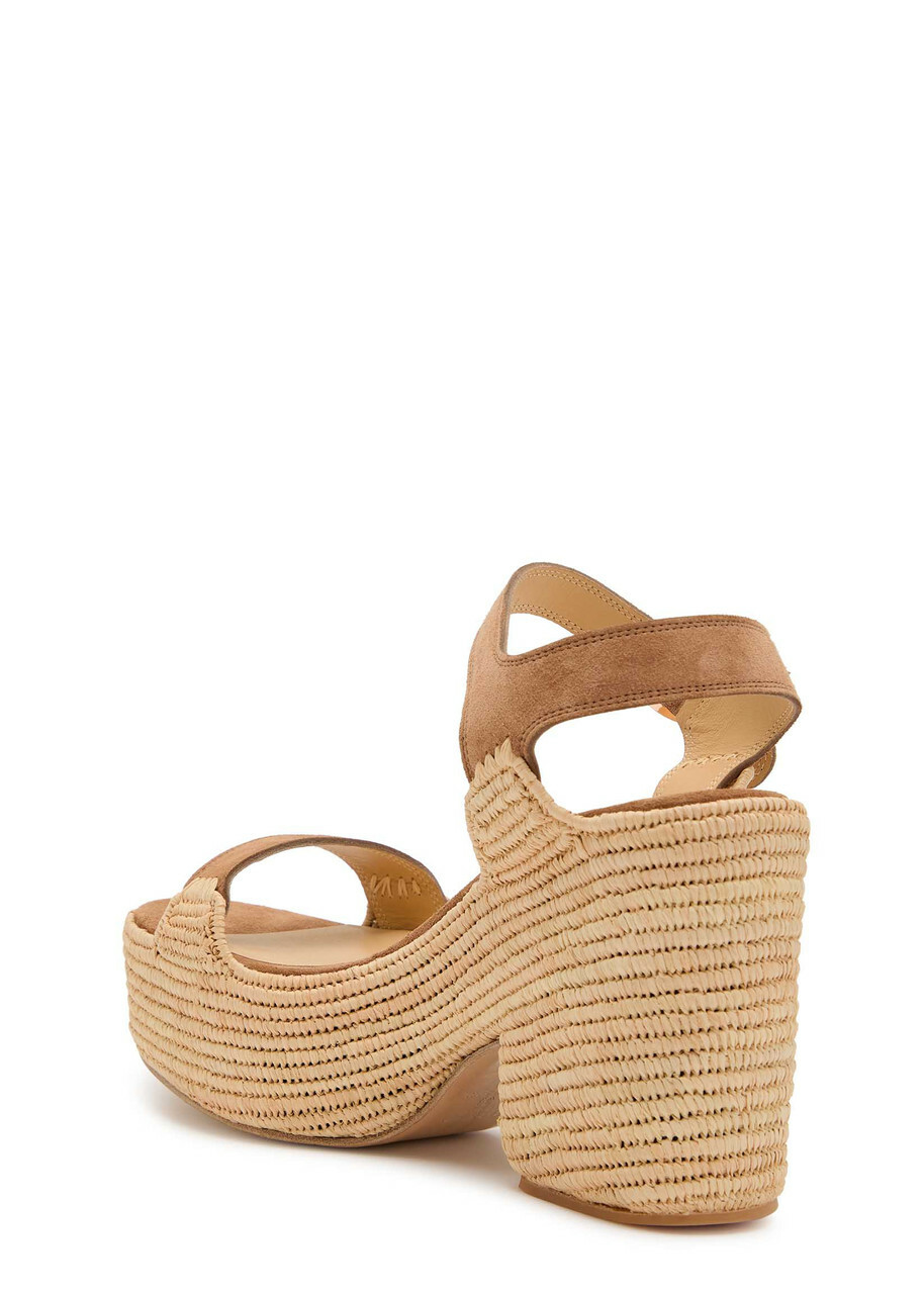 Gabriela Hearst Sardis 100 Suede and Raffia Platform Sandals Camel