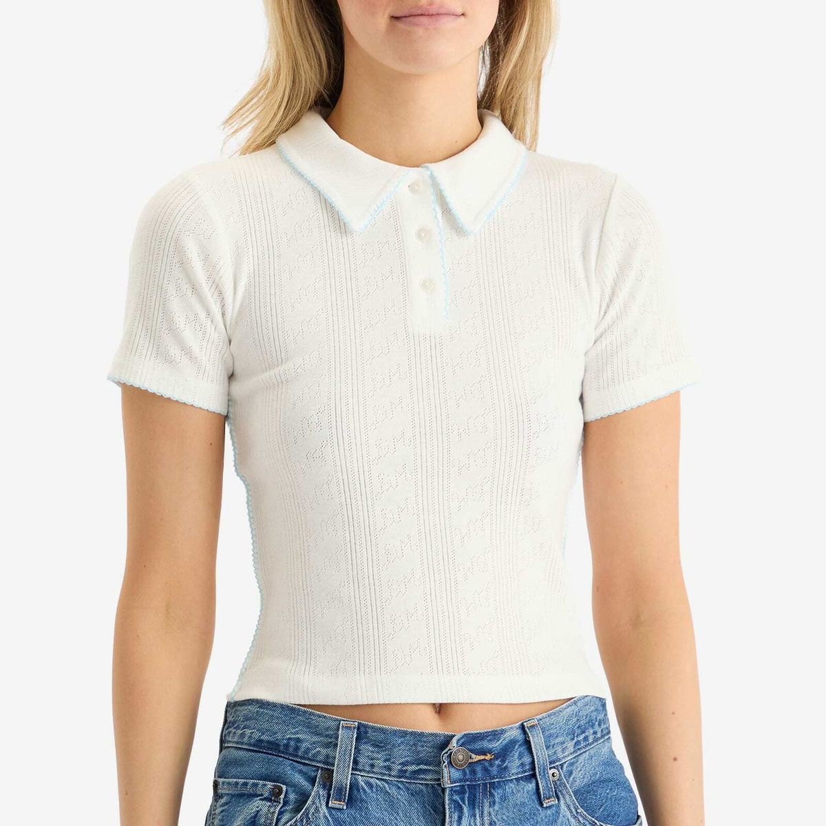 Damson Madder Women's Devon Pointelle Polo T-shirt in White