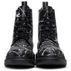 Alexander McQueen Black and White Splatter Lace-Up Boots