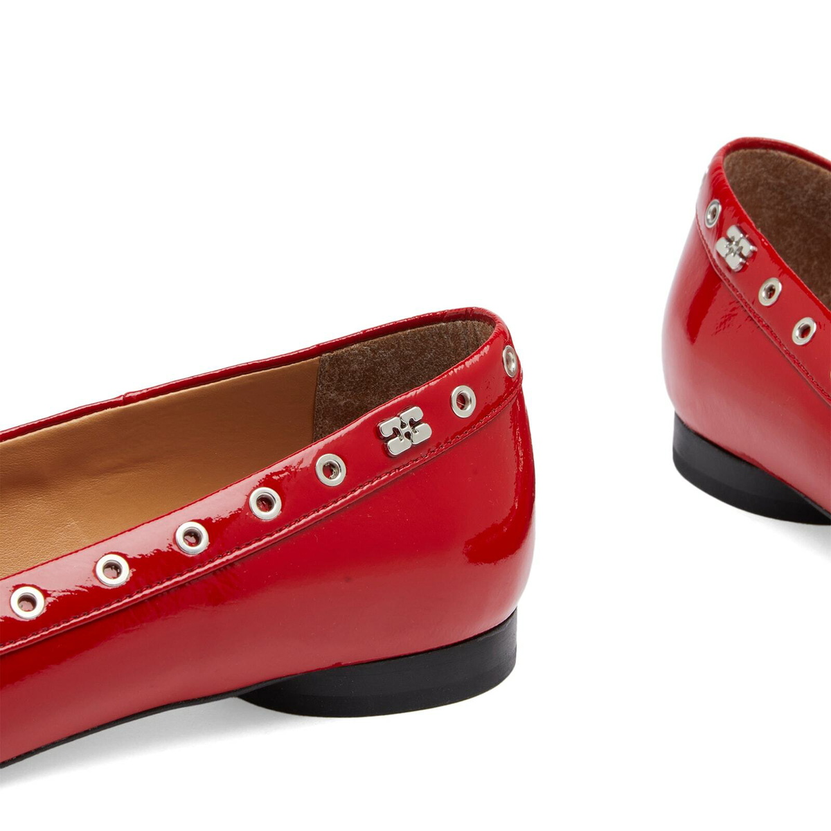 GANNI Women's Eyelets Bow Ballerina Naplack in Racing Red GANNI