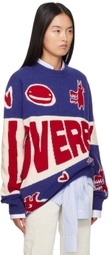 Charles Jeffrey LOVERBOY Blue & Red Topsy Turvy 'Loverboy' Logo Sweater