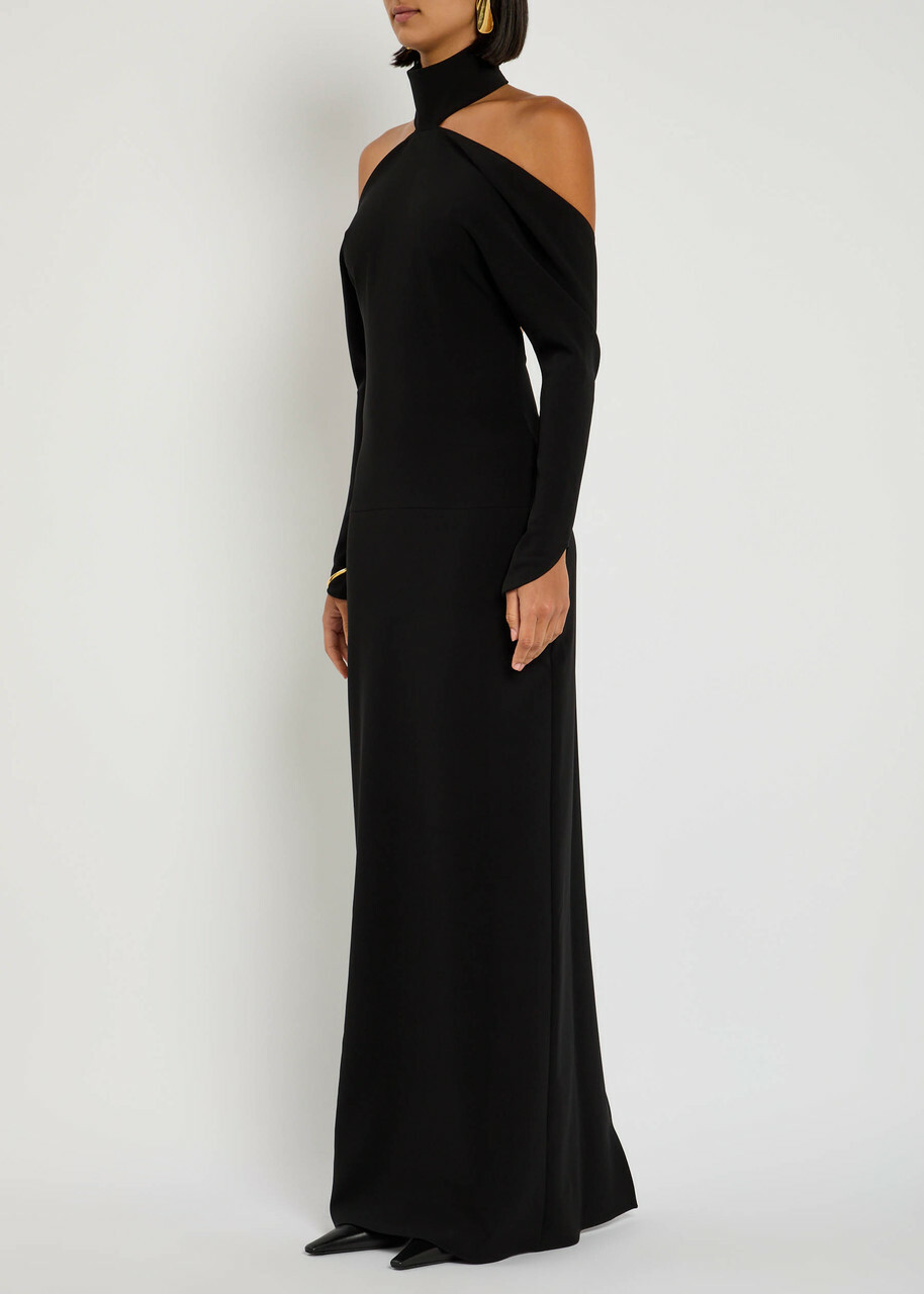 Courrèges Circle Mockneck Crepe Gown Black