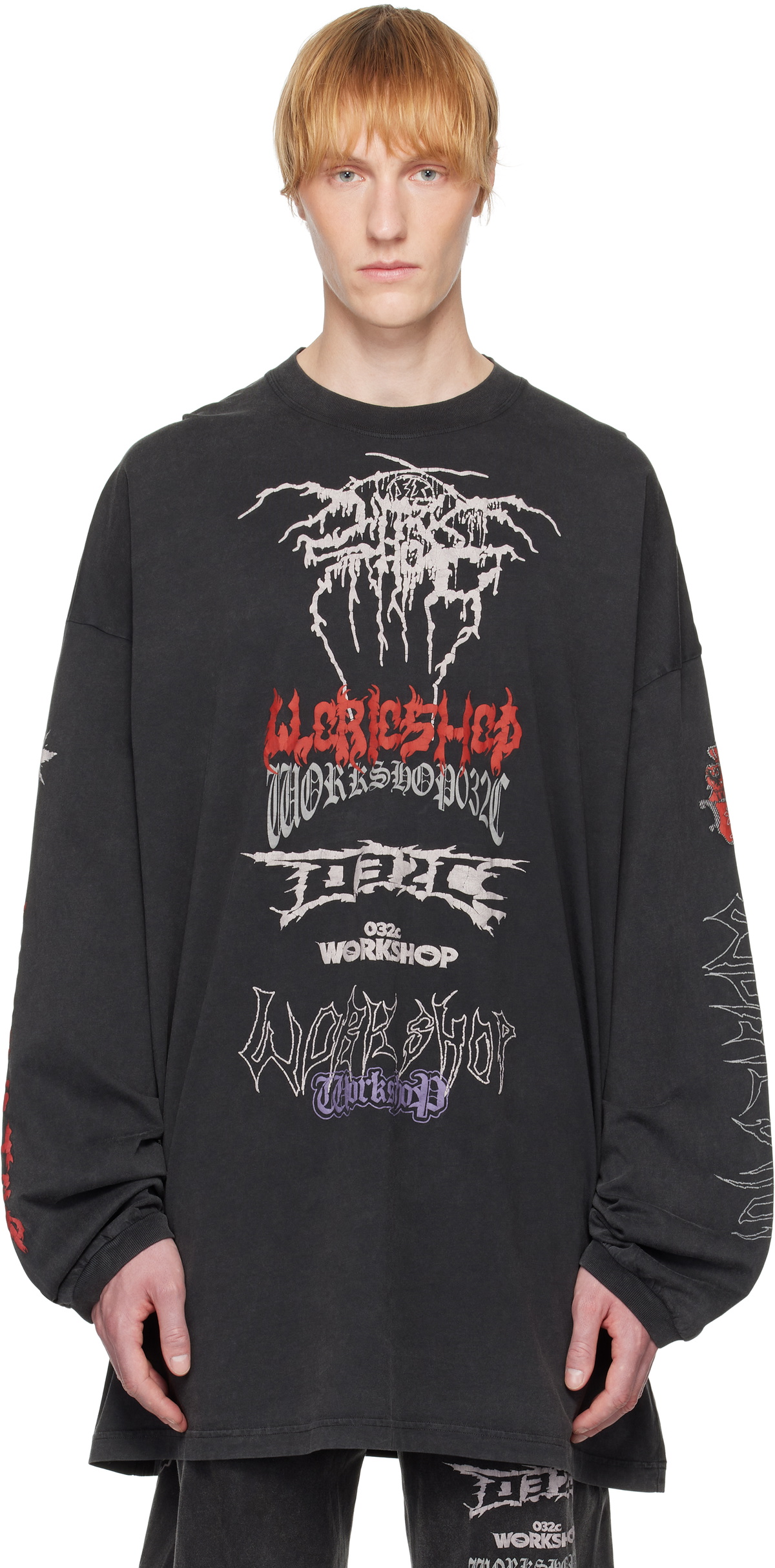 032c Black Telepresence Oversized Longsleeve T-shirt 032c