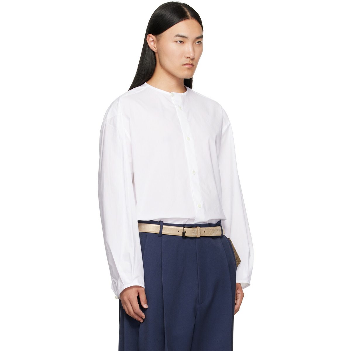 Hed Mayner White Band Collar Shirt