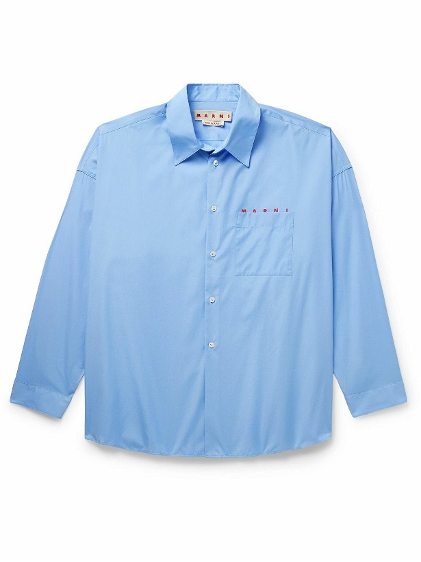 Photo: Marni - Logo-Print Cotton-Poplin Shirt - Blue