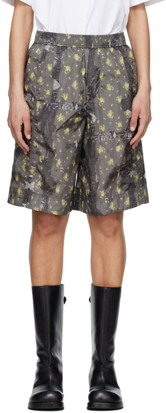 Photo: GANNI Gray Printed Flyweight Nylon Boy Shorts