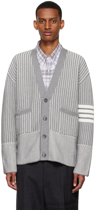 Photo: Thom Browne Gray 4-Bar Cardigan